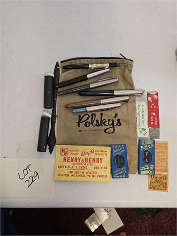 Mixed Vintage Lot:Parker/Everglide Pens / Polsky's Moneybag / Gillette & More