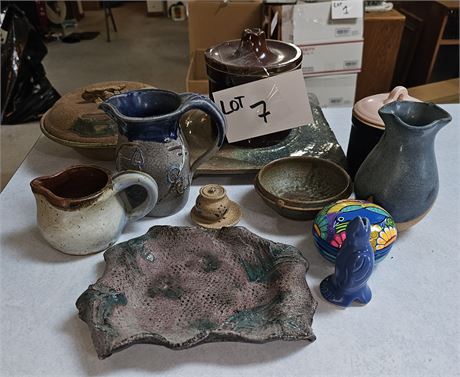 Mixed Pottery Decor Lot- Clay Pottery Vases, Pitcher, Creamer & More