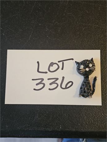 Vintage Jet Black Rhinestone Cat Brooch