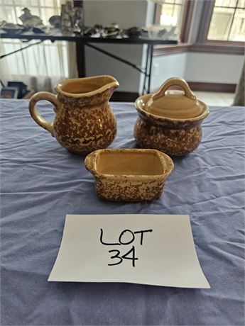 Pfaltzgraff Folk Art Spatterware Creamer/Sugar And Toothpick Holder