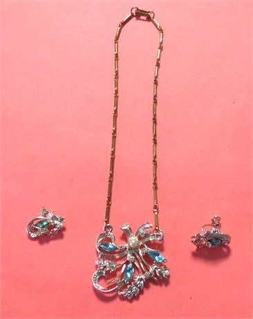 Vintage Costume Jewelry Necklace, Earrings Set