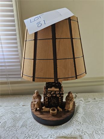 Vintage Artisan Lamp Berthier Beauregard Wood Carved Table Lamp