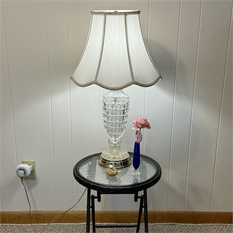 Round Folding Accent Table and Vintage Glass Lamp