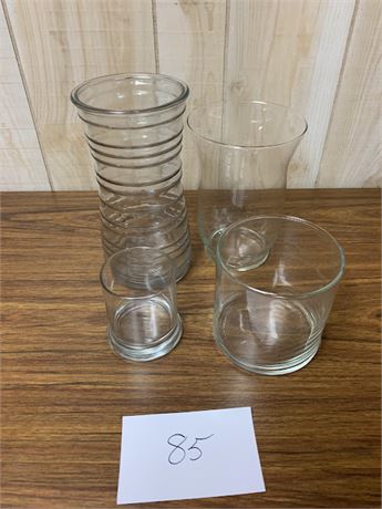 Round Clear Glass Candleholder & Vase Lot In Various Sizes & Styles - Set Of 4