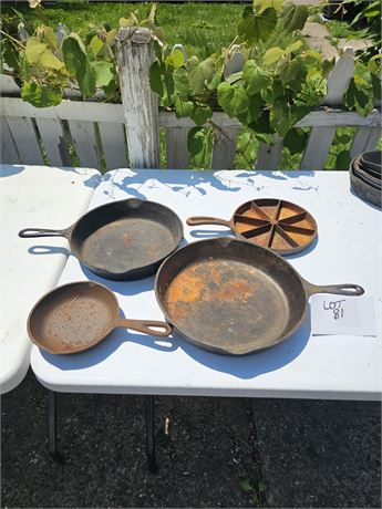 Mixed Cast Iron Pans- Wagner, Lodge & More Size, Style & Condition Vary