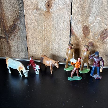 Vintage Lead and Steel Toy Figures with Manoil Soldiers