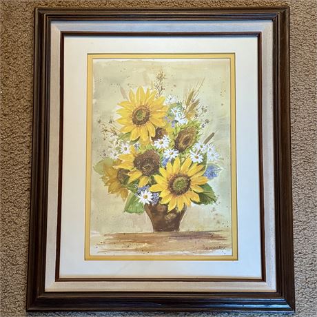 Signed Original B. WYPASEK Sunflowers Watercolor Painting - 20.5 x 25"