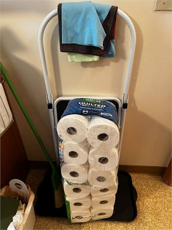 Unopened Toilet paper, Paper Towels and (used)Step Ladder