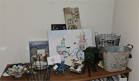 Mixed Decor Lot- Wall Hangings, Vases, Metal Baskets, Outdoor & More