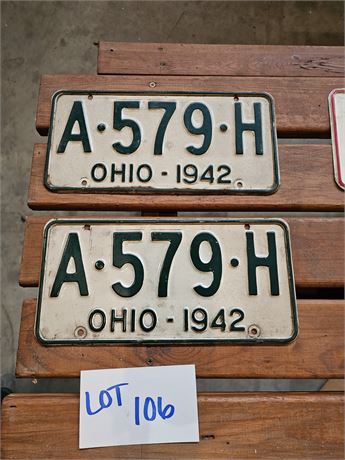 Vintage 1942 Ohio License Plate Set