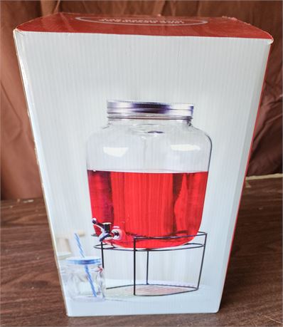 *NIB* Large Glass Drink Dispenser on a stand