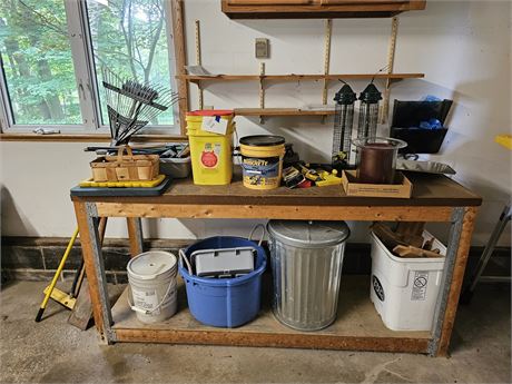 Garage Shelf Cleanout: Yard Tools / Bird Feeders / Tarp / Garden Supplies & More