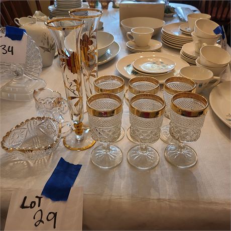 Elegant Clear Glass Gold Rim Lot : Glasses / Vases & More