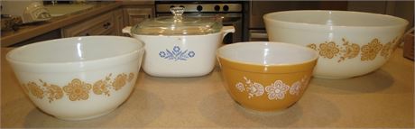 Vintage Pyrex Bowls, Corning Ware Dish