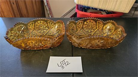 Vintage Wheaton Amber Glass Oblong Yutec Pattern Bowls