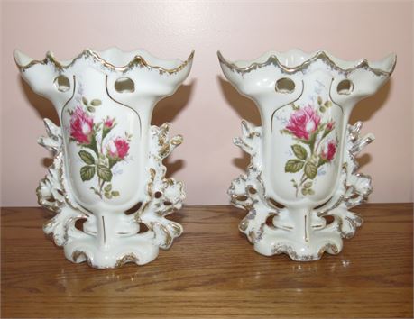 Moss Rose French Wedding Pedestal Vases