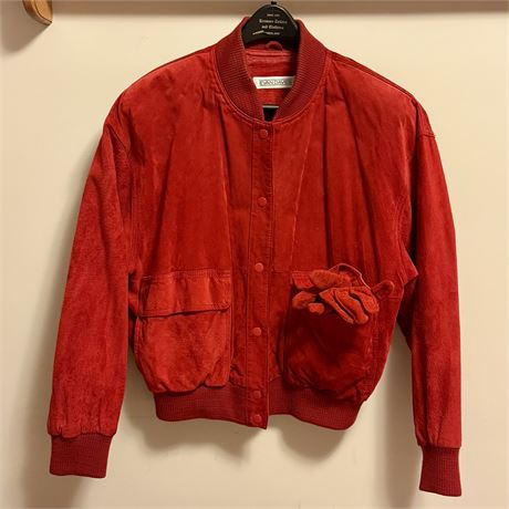 Vintage Women's Evan Davies Red Suede Bomber Jacket - Size 10