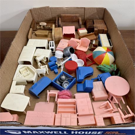 Flat of Vintage Dollhouse Furniture - Superior and Handcrafted Wood Pieces