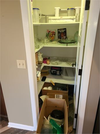 Pantry Cleanout:Clear Glass/Servers/Large Boxes of Misc. Household/Utility&More