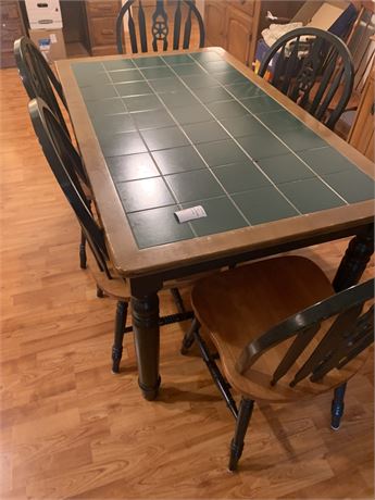 Green Tile Top Wood Kitchen/Dining Table With 6 Chairs
