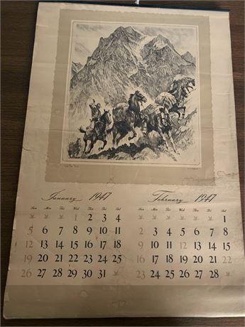1947 Calendar Featuring Art Print Up The Trail by Reinhold H. Palenske