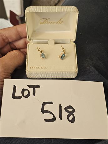 14K Ocean Blue Topaz Dangle Earring