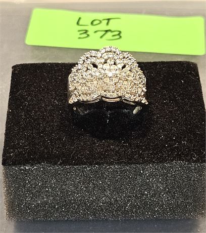 Sterling 925 CZ Cluster Cocktail Ring Sz 10