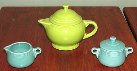 Small Fiesta Teapot, Creamer, Sugar Bowl