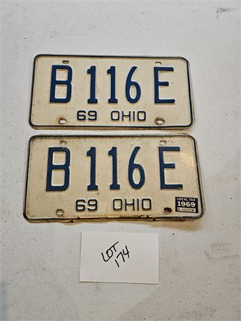 Vintage 1969 Ohio License Plate Set