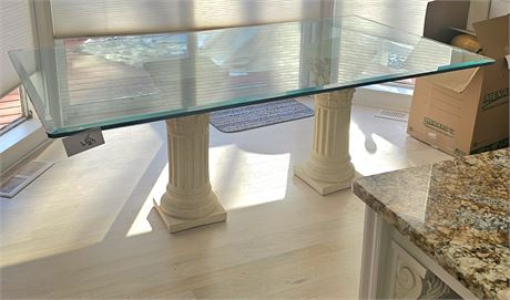 White Pillar & Beveled Glass Top Table