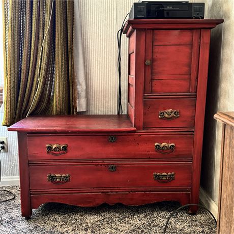 Antique Red Painted Dresser Cabinet - 41"L x 41 3/8"T x 19"