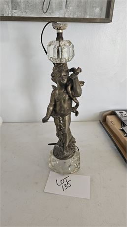 Cast Metal & Glass Cherub Lamp