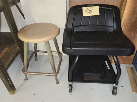 Industrial Metal Stool & Pro-Tool Work Chair on Rollers