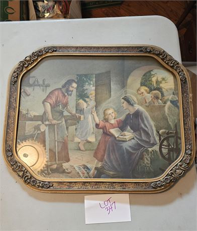 Vintage Framed "Carpenters Family" Religious Litho Print