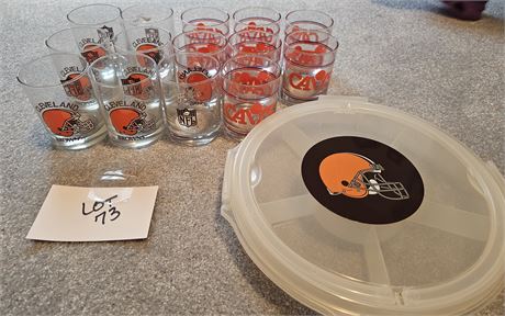 Mixed Brown's & Cav's High Ball Glasses & Cleveland Browns Covered Storage/Serve
