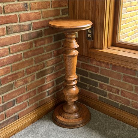Tall Vintage Oak Plant Stand - 13" x 33"T