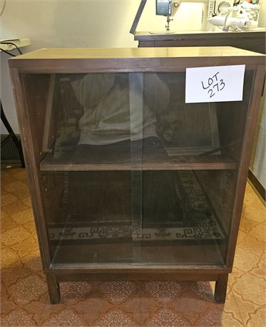 Retro MCM Glass Front Wood Cabinet