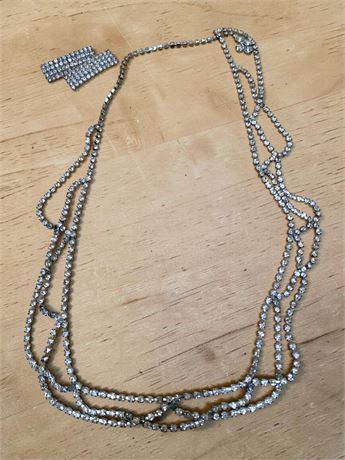 Vintage Chrystal Rhinestone Statement Necklace W/Matching Rectangular Shoe Clips