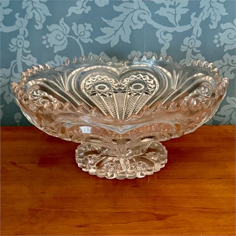 Large Antique EAPG Zippered Heart Centerpiece Bowl - 13"D