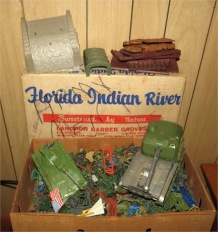 Box of Toy Soldiers, Tanks, Fort