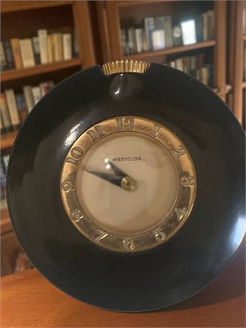 Westclox Art Deco Purse Watch W/Black Bakelite Case & Brass Dial