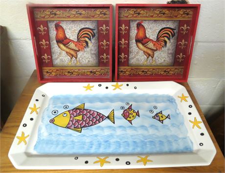 Rooster Trays, Fish Platter