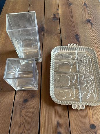 Indiana Glass Crystal Happenings 5-Part Intaglio Fruit Relish Serving Tray