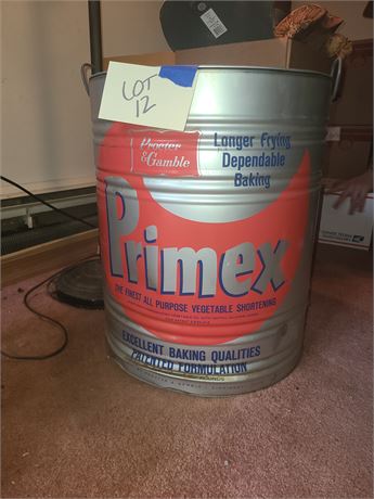 Large Metal Primex Shortening Barrel