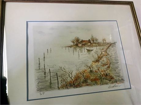 Vintage LE Framed Lithograph Landscape Print By Artist Frank Kaszas