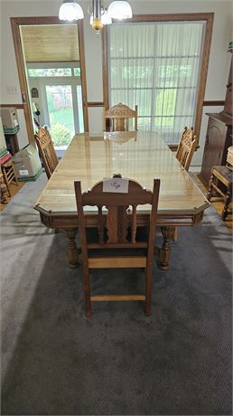 Antique Wood Dining Table & Chairs