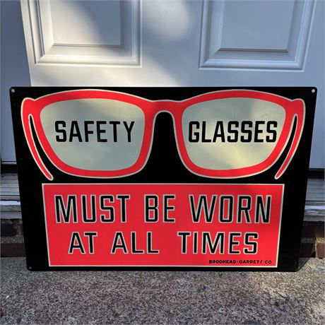 1960's SAFETY GLASSES Must Be Worn at All Times Metal Sign - 24 x 16"