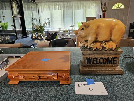 Decorative Welcome Pig Decor & Wood Storage Box