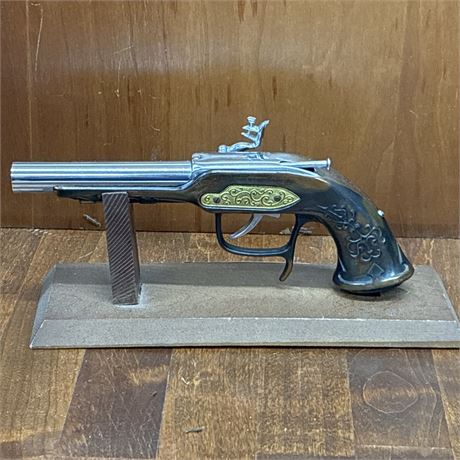 Vintage Novelty Flint Lock Style Gun Lighter w/ Display Stand