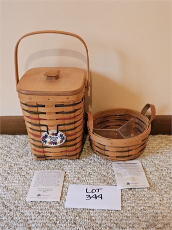 Longaberger '95 Woven Traditions Large Peg Basket & Heartland Button Basket